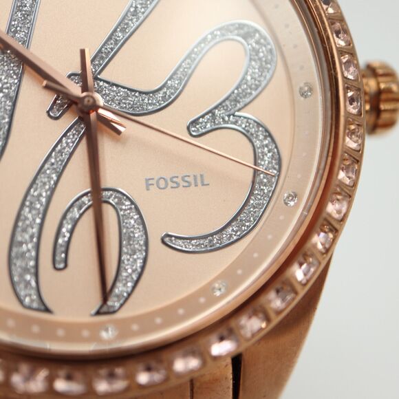 Fossil Women's Rose Gold Tone Watch 40mm Glitter Dial Crystal Bezel BQ1096 - Picture 8 of 15